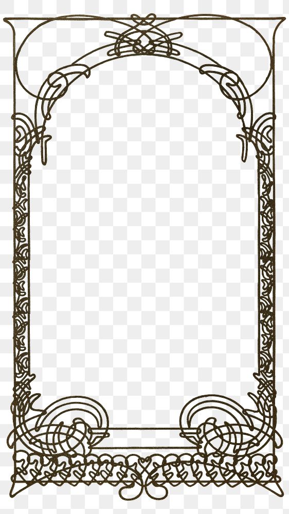 Alphonse Mucha's ornate png frame, vintage art nouveau on transparent background, remixed by rawpixel