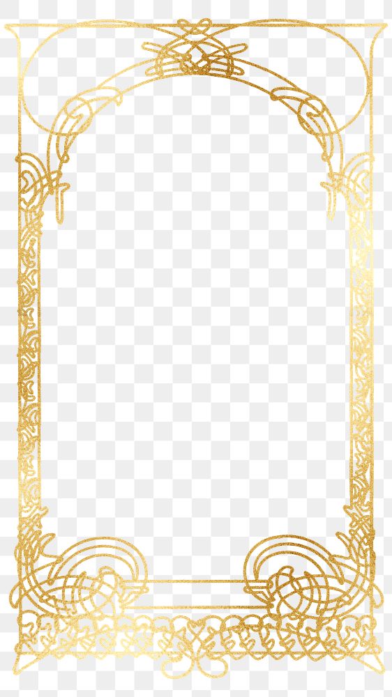 Gold ornate png frame, Alphonse Mucha's famous artwork on transparent background, remixed by rawpixel