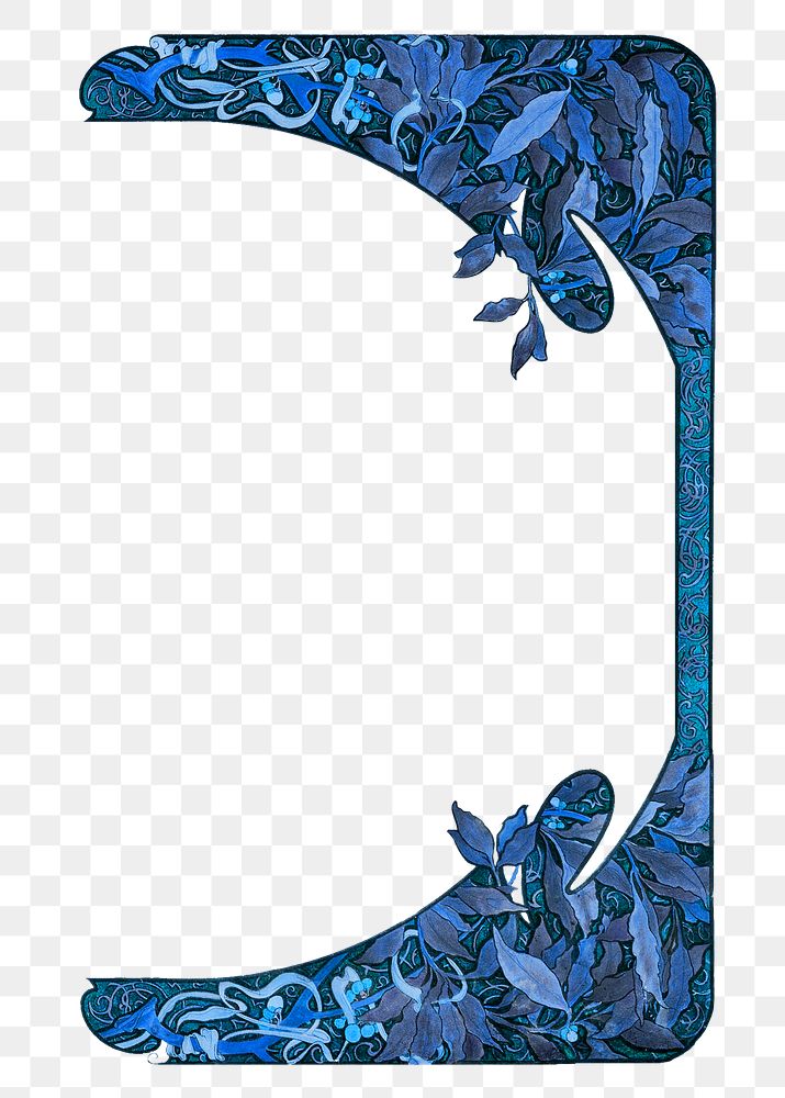 Leaf corner png element, blue vintage design on transparent background