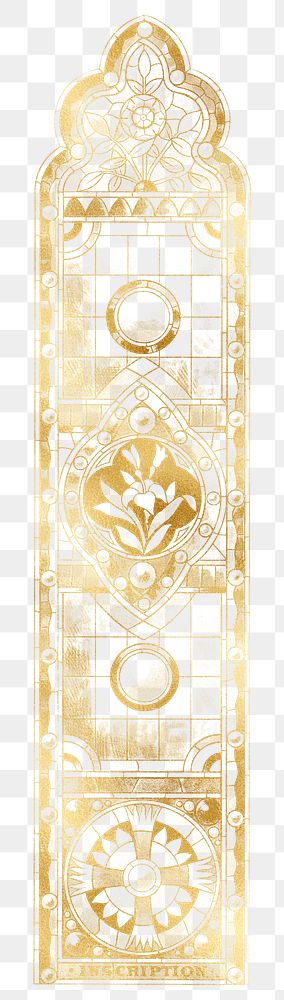 Gold church's png stained glass sticker, vintage illustration, transparent background