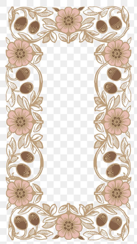 Brown floral png frame, vintage ornament, transparent background, remixed by rawpixel