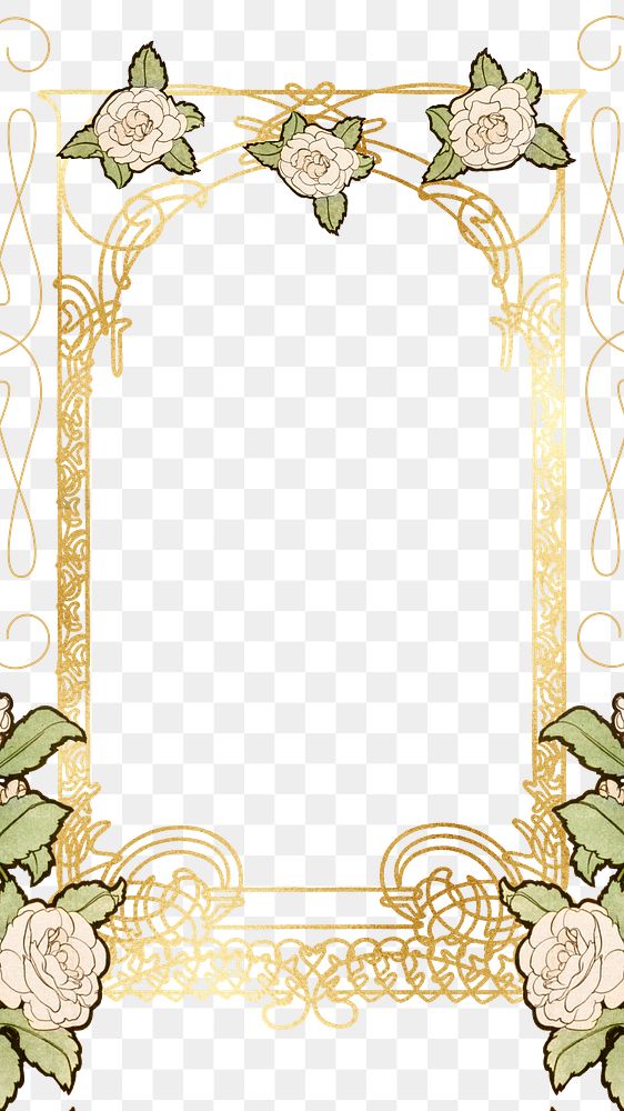 Gold ornate png frame, vintage flower design, transparent background, remixed by rawpixel