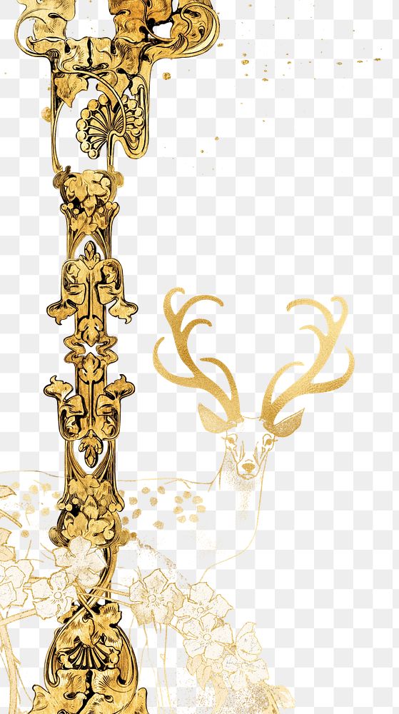Gold pole border png stag sticker, transparent background, remixed by rawpixel