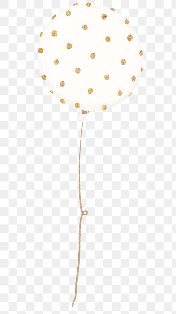 Polka dotted balloon png sticker, gold party decor, transparent background