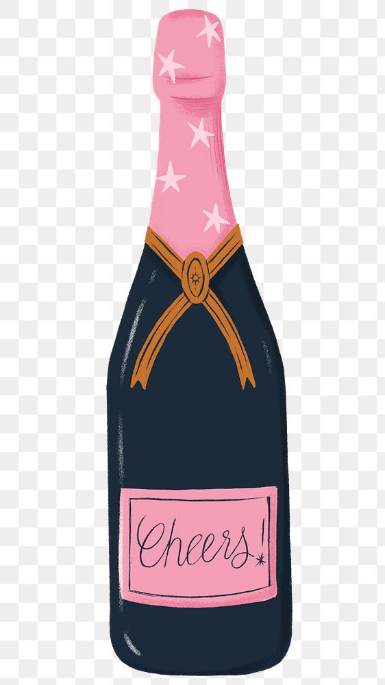 Pink champagne bottle png sticker, celebration drink graphic, transparent background