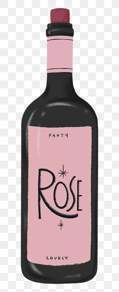 Rose wine bottle png sticker, celebration drink graphic, transparent background