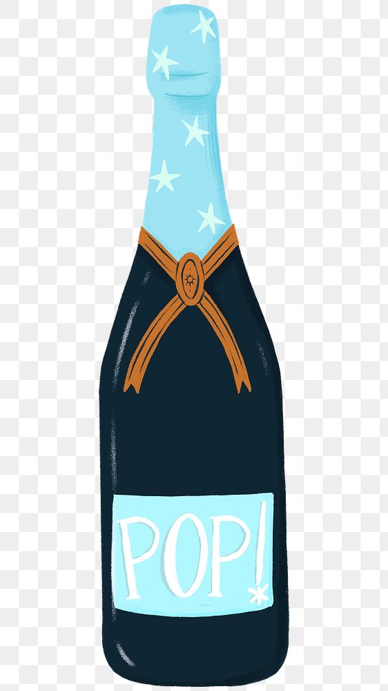 Blue champagne bottle png sticker, celebration drink graphic, transparent background
