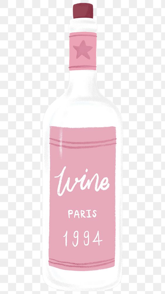 Pink wine bottle png sticker, celebration drink graphic, transparent background