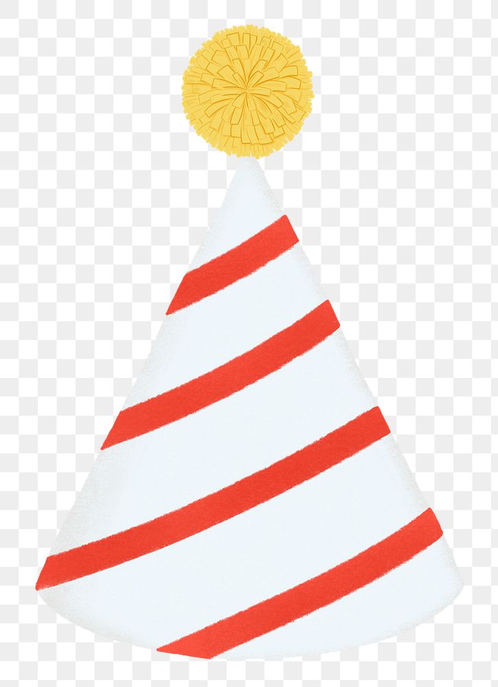 Birthday cone hat png sticker, red striped design, transparent background