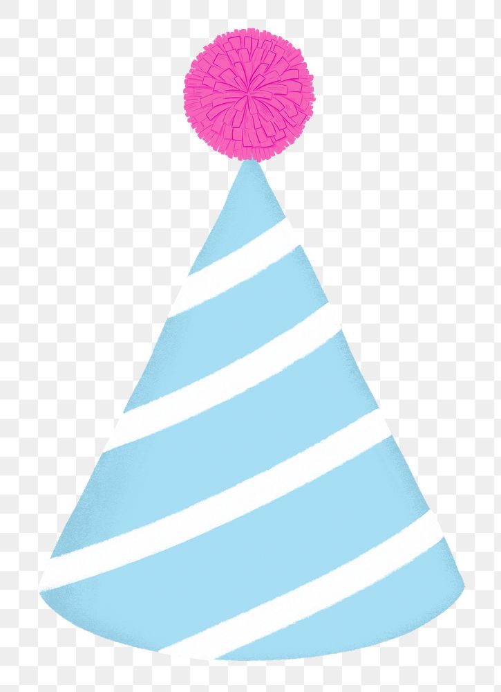 Birthday cone hat png sticker, blue striped design, transparent background