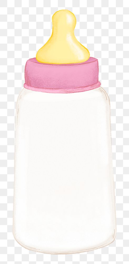 Pink baby bottle png sticker, object illustration, transparent background