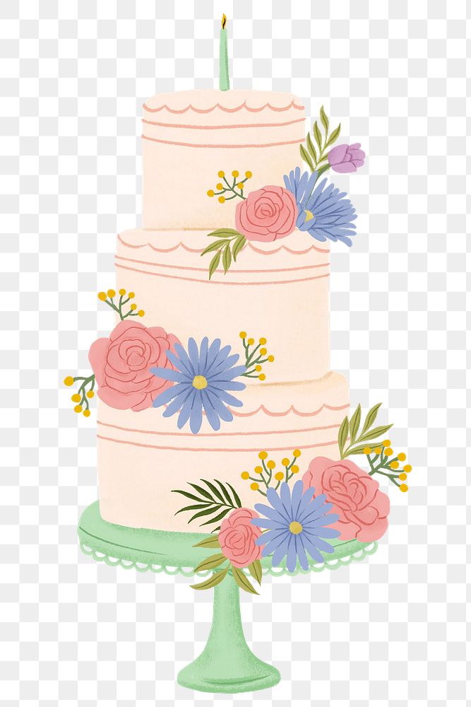 Floral birthday cake png sticker, celebration graphic, transparent background