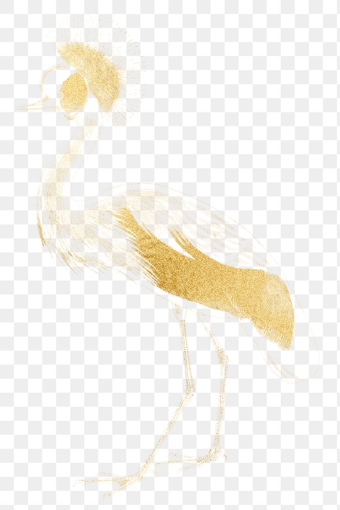 Gold crown crane png sticker, transparent background
