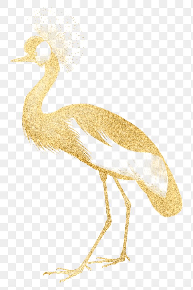 Gold crown crane png sticker, transparent background