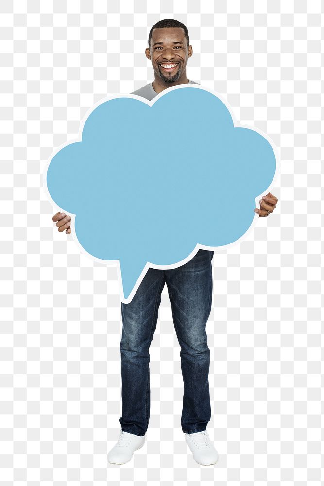 Png man holding speech bubble, transparent background