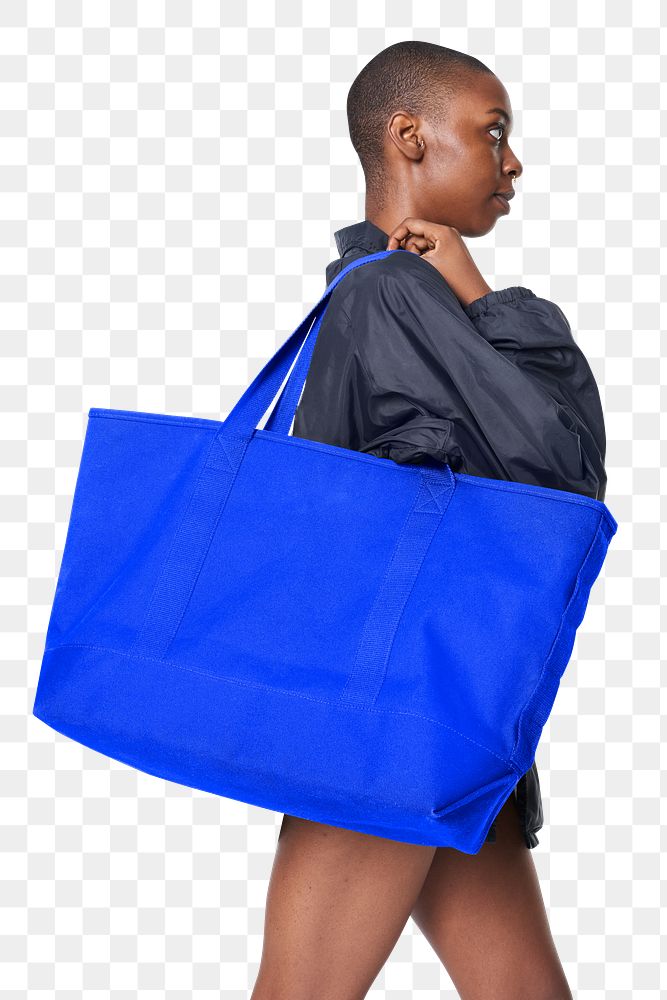 Blue tote bag png sticker, fashion transparent background