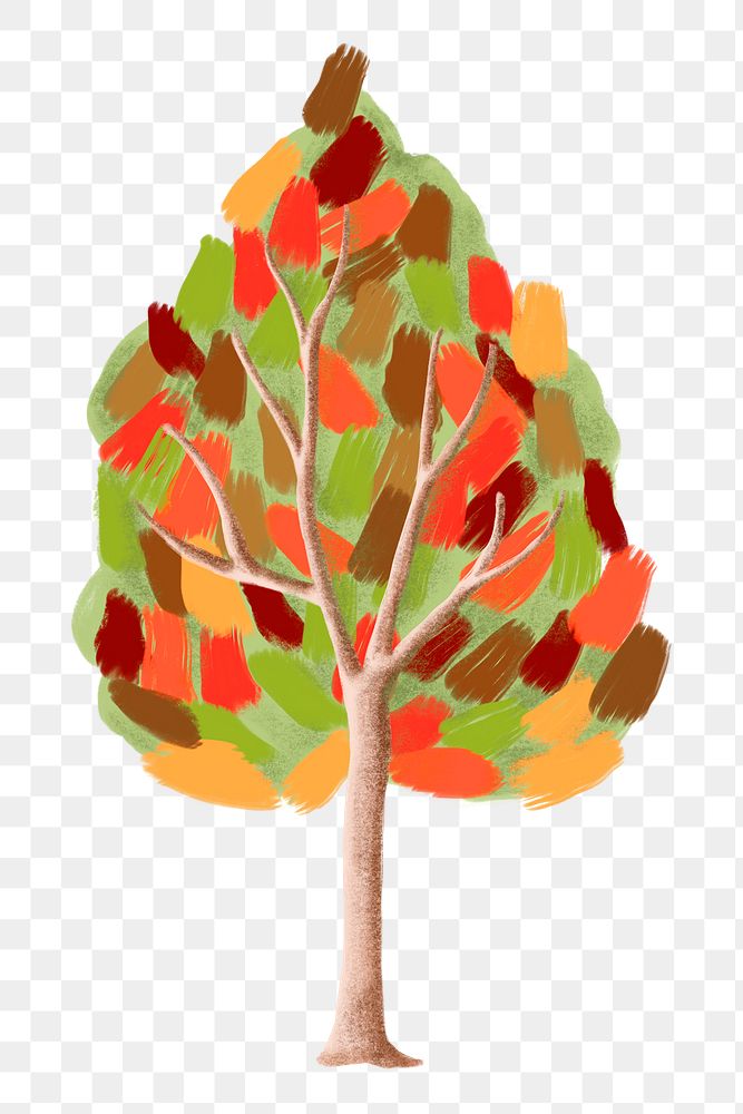 Autumn tree png sticker, seasonal botanical illustration, transparent background