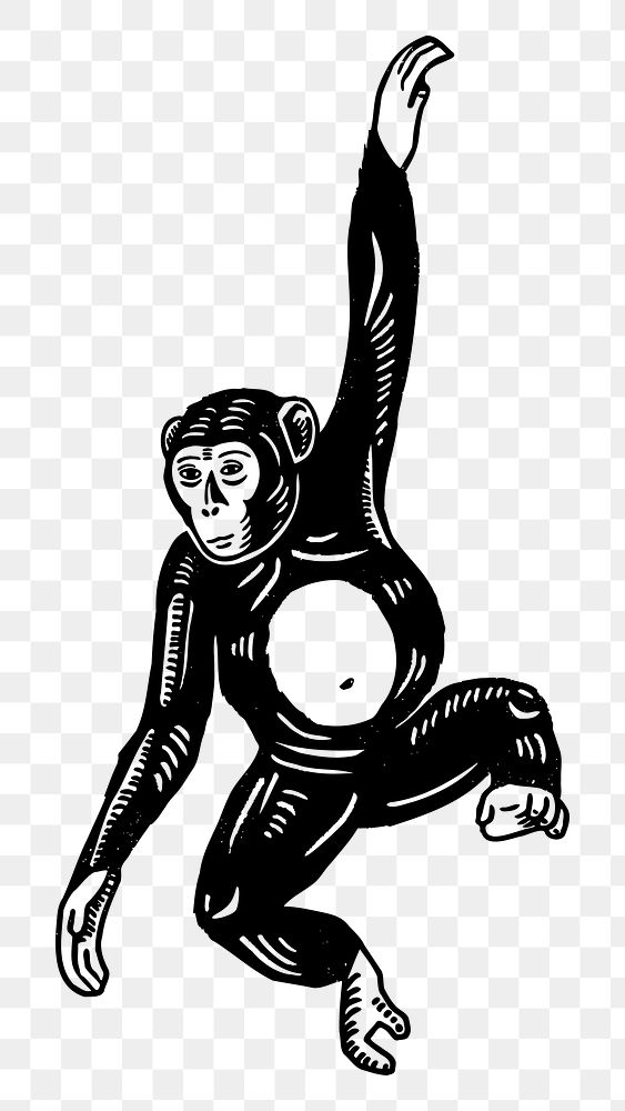 Black monkey png illustration sticker, animal on transparent background