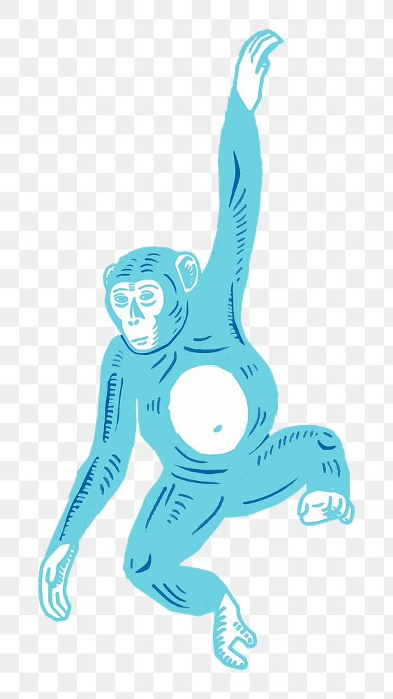 Blue monkey png illustration sticker, animal on transparent background