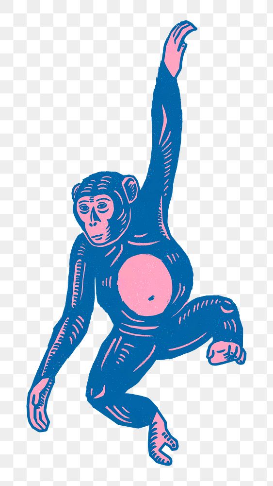 Blue monkey png illustration sticker, animal on transparent background