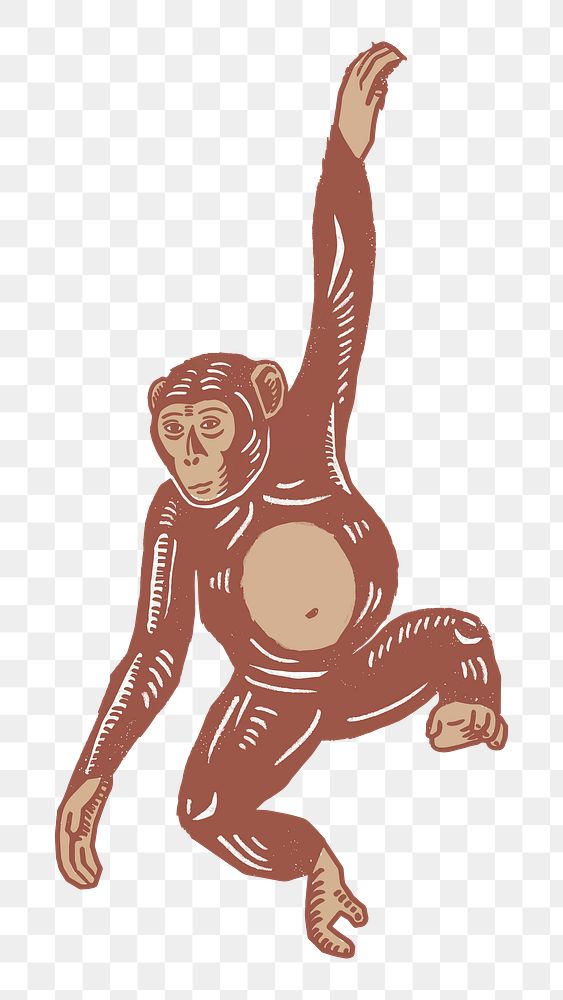 Brown monkey png illustration sticker, animal on transparent background