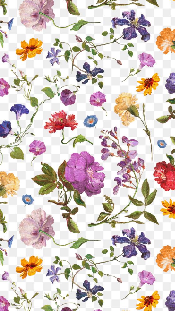 Vintage flower png pattern sticker, painting by Pierre Joseph Redouté on transparent background. Remixed by rawpixel.