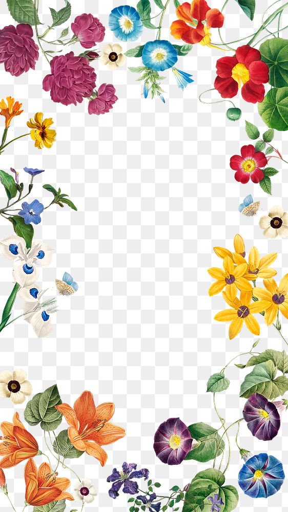 Frame png spring flower sticker, painting by Pierre Joseph Redout&eacute; on transparent background. Remixed by rawpixel.