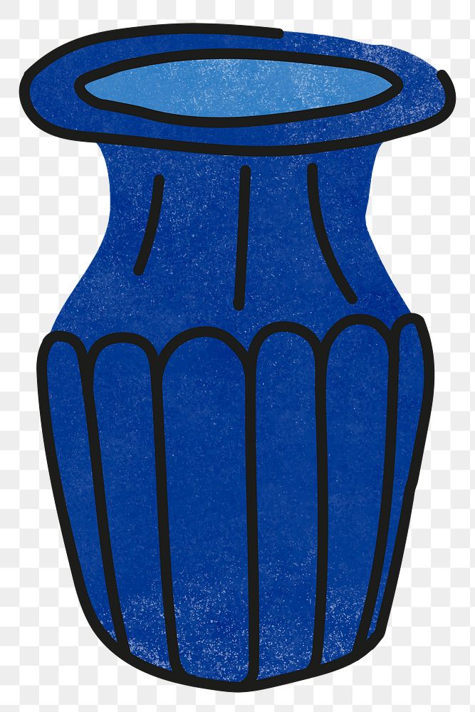 Png blue vase doodle sticker, transparent background