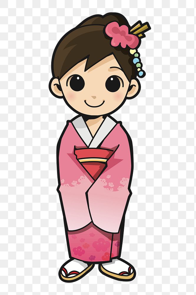 Girl in kimono cartoon png sticker, transparent background. Free public domain CC0 image.