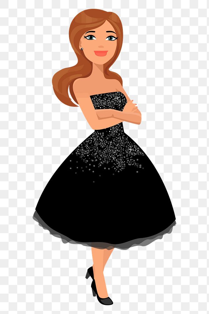 Black dress woman  png clipart illustration, transparent background. Free public domain CC0 image.