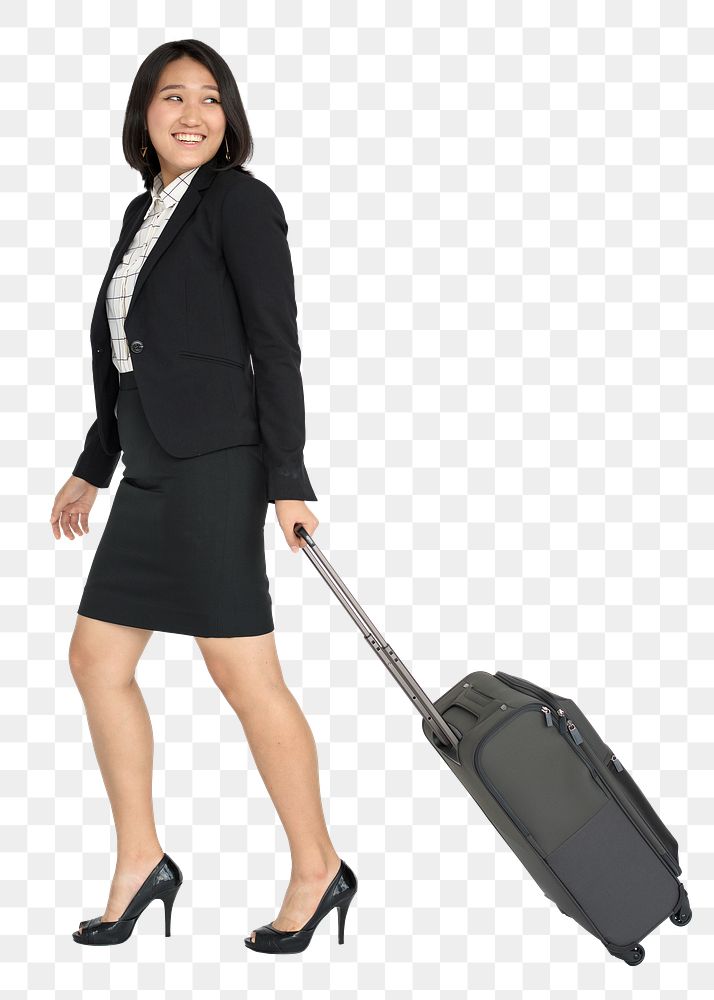 Businesswoman with luggage png sticker, transparent background