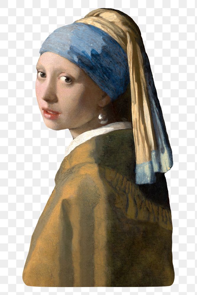 Png Girl with a Pearl Earring sticker, transparent background, remixed by rawpixel