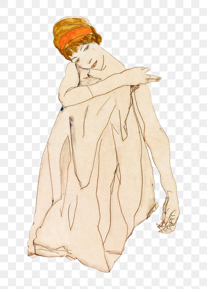 Egon Schiele&rsquo;s Dancer png sticker, line art drawing, transparent background. Remixed by rawpixel.