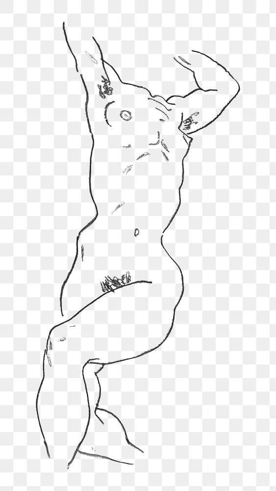 Png Egon Schiele’s Torso of a Nude sticker, line art drawing, transparent background. Remixed by rawpixel.