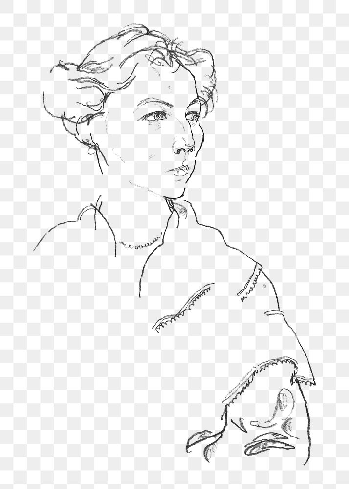 Lilly Steiner png sticker, line art drawing by Egon Schiele, transparent background. Remixed by rawpixel.