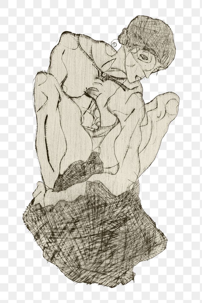 Png Egon Schiele&rsquo;s naked woman sticker, line art drawing, transparent background. Remixed by rawpixel.