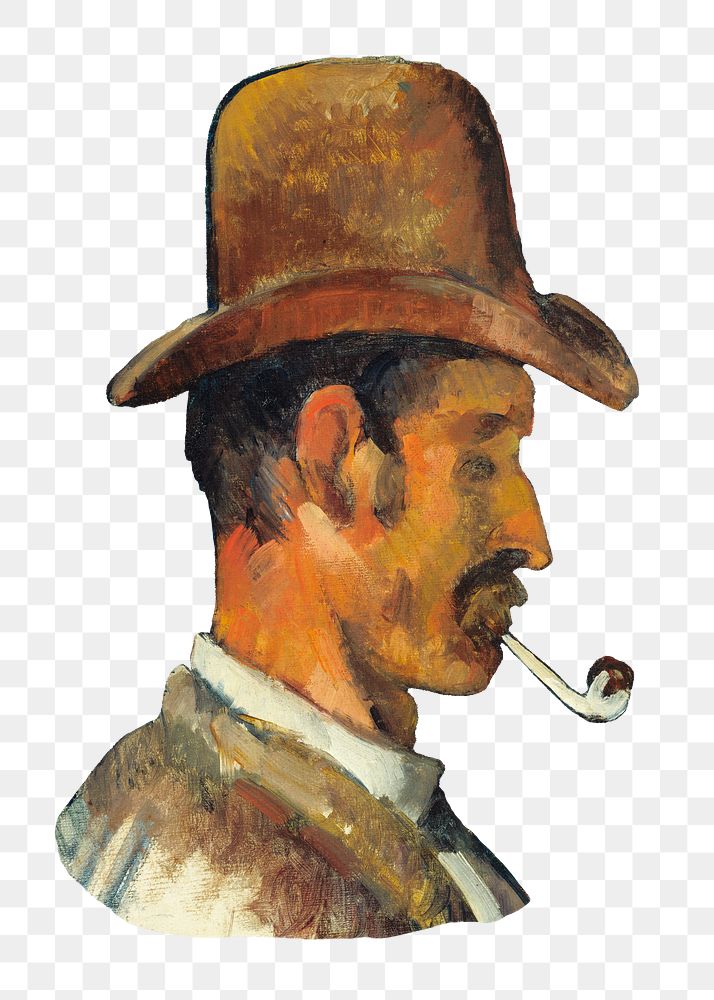 Png Cezanne&rsquo;s Man with Pipe sticker, post-impressionist portrait painting, transparent background.  Remixed by…