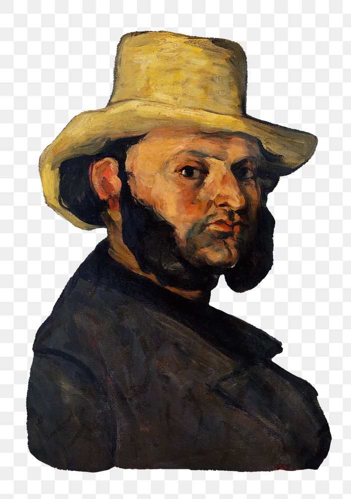 Png Cezanne’s Gustave Boyer in a Straw Hat sticker, post-impressionist portrait painting, transparent background.  Remixed…