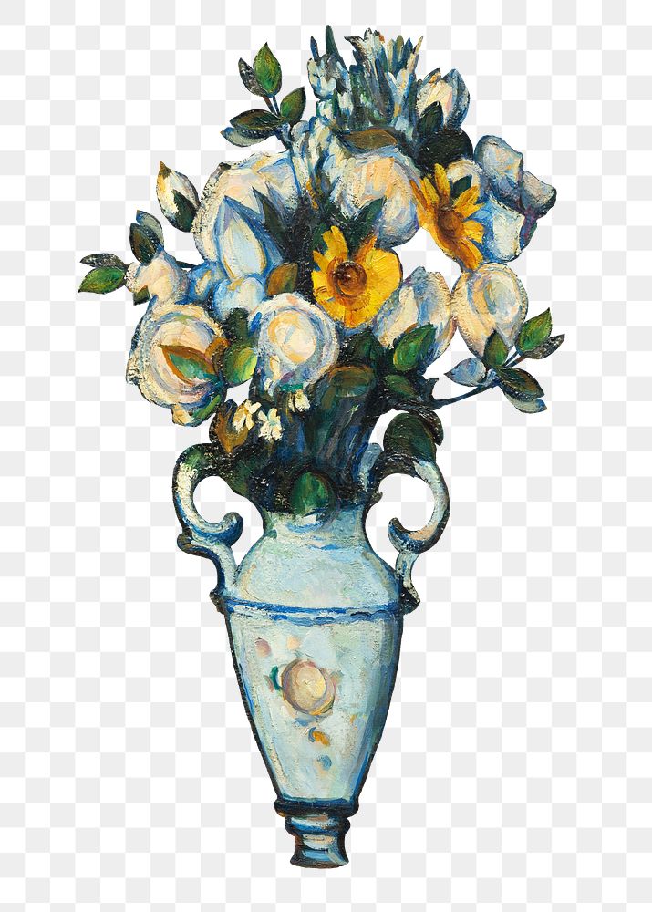 Png Cezanne&rsquo;s vase of flowers sticker, still life painting, transparent background.  Remixed by rawpixel.