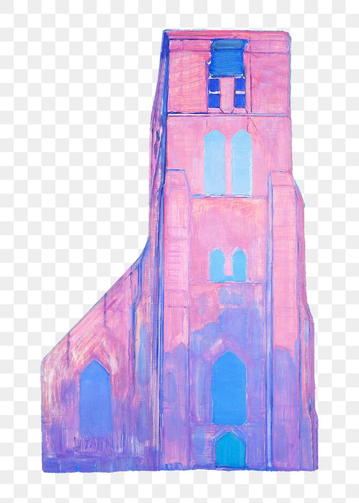 Png Piet Mondrian&rsquo;s Church tower sticker, abstract art, transparent background.    Remixed by rawpixel.