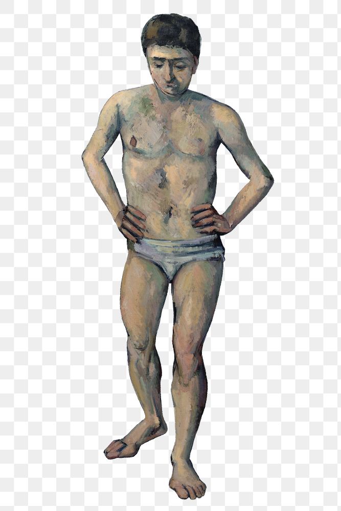 Png Cezanne's Bather sticker, post-impressionist portrait painting, transparent background.  Remixed by rawpixel.