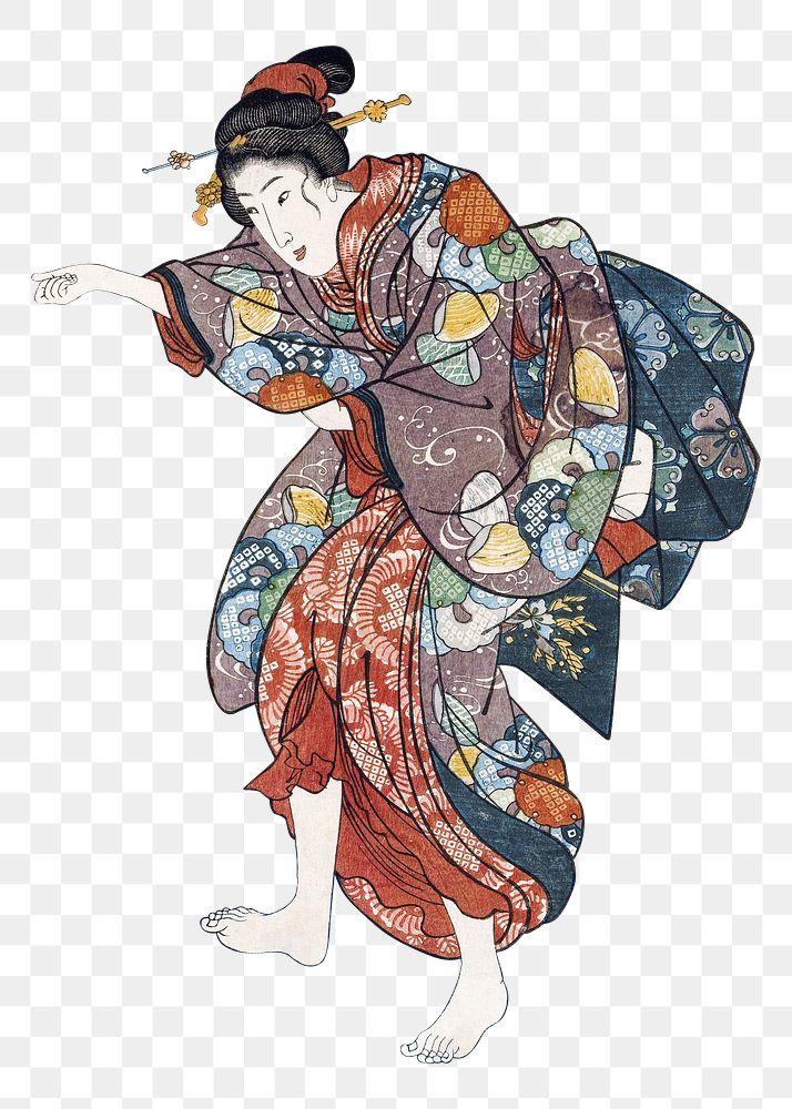 Japanese girls by Ide Tama River, transparent background, ukiyo-e woodblock print by Utagawa Kuniyoshi. Remixed by rawpixel.