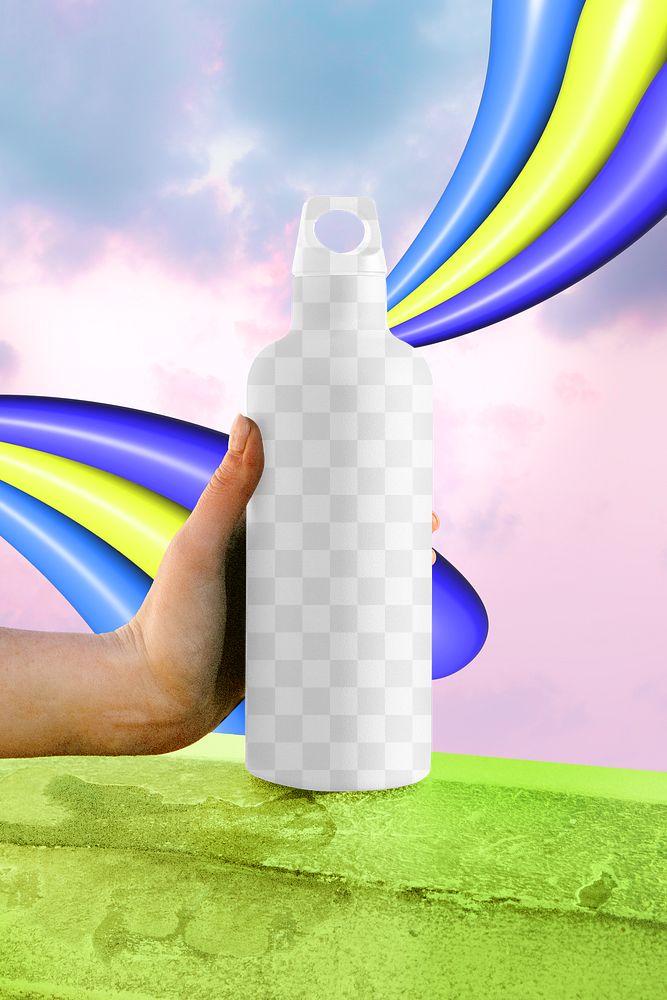 PNG stainless steel bottle mockup, transparent design