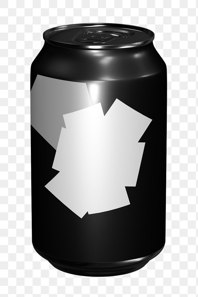 Black can png 3D packaging sticker, transparent background