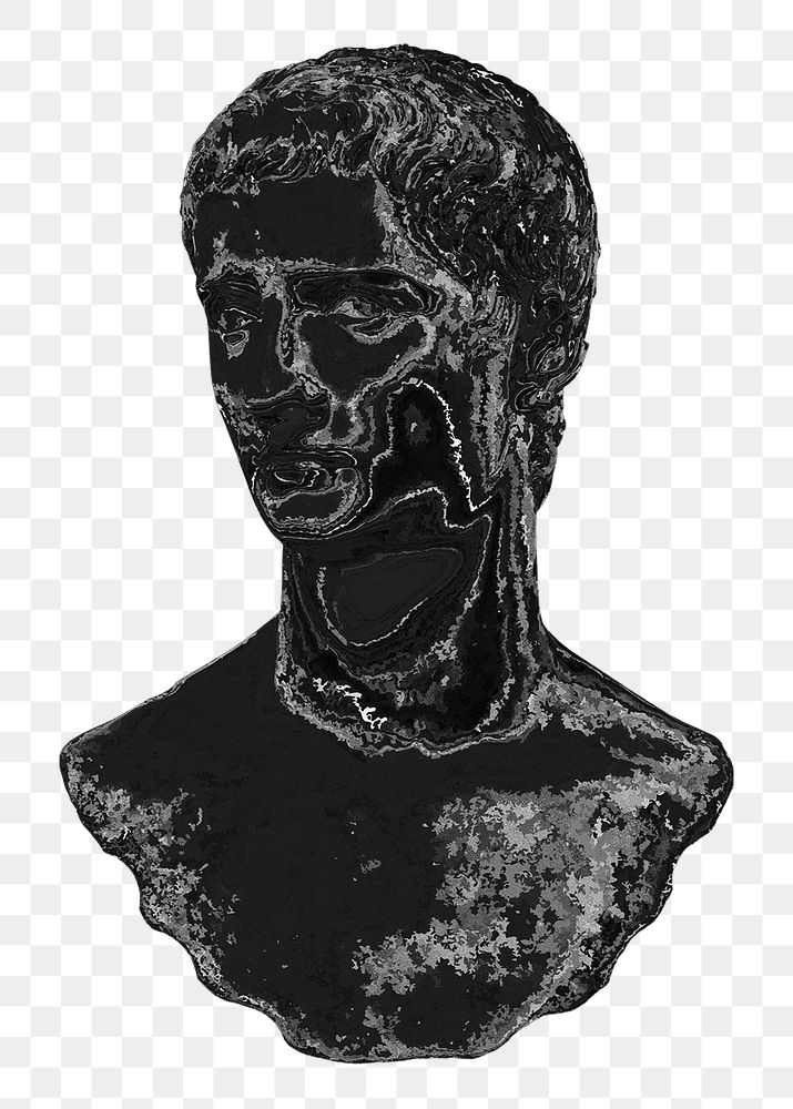 Greek God statue png sticker, black pixel art, transparent background