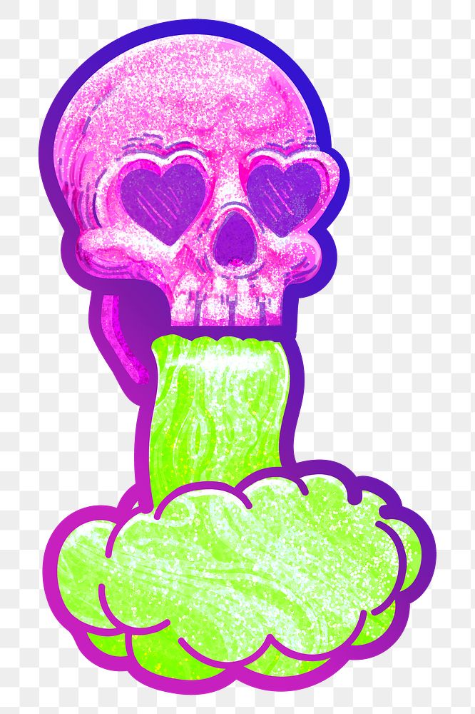 Trippy skull vomiting png sticker, transparent background