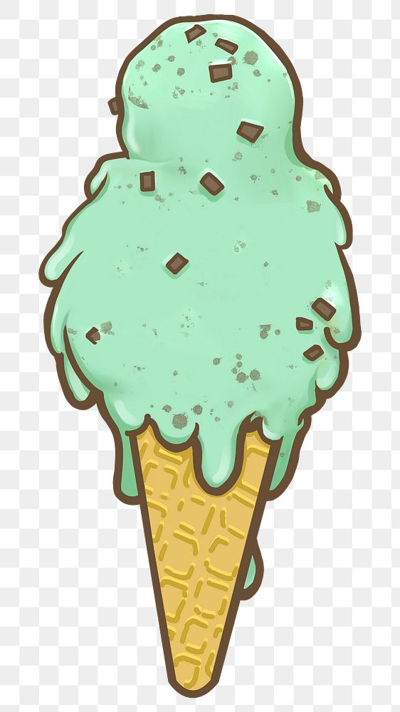 Mint png chocolate chip ice-cream  sticker, transparent background