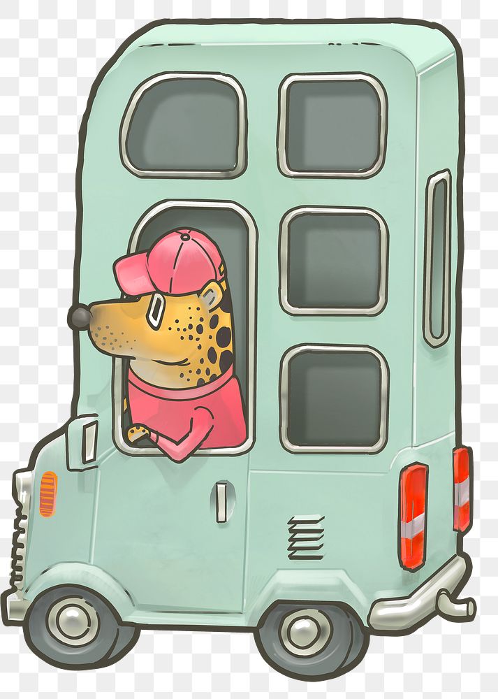 Triple decker bus cartoon png sticker, transparent background