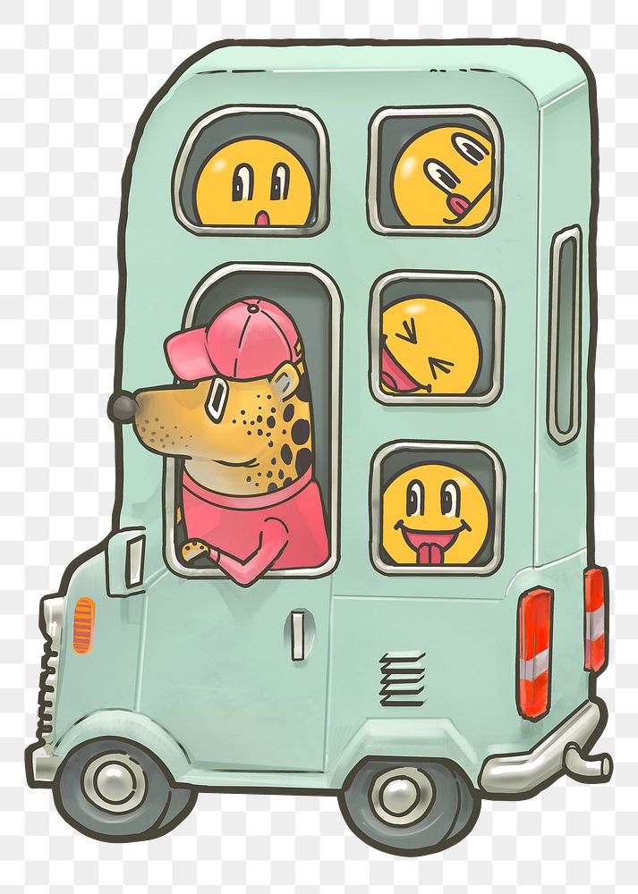 Triple decker bus png sticker, travel cartoon, transparent background