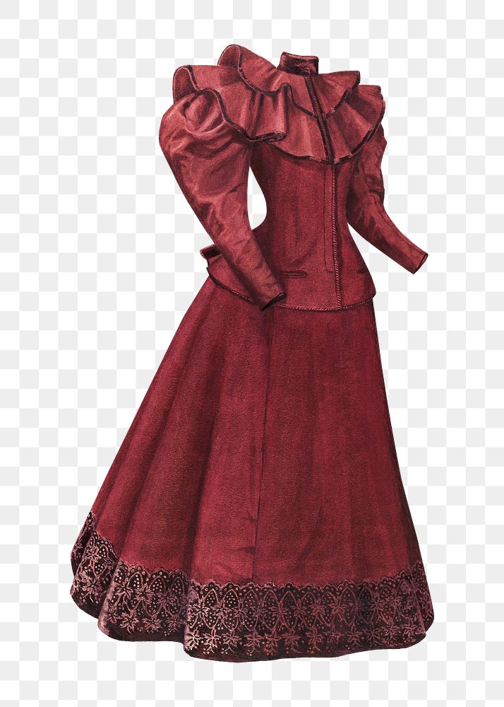 Red Victorian dress png on transparent background, remixed by rawpixel
